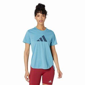 NWT Adidas Women's Badge of Sport Short-Sleeve Tee, Hazy Blue/Crew Navy | Large